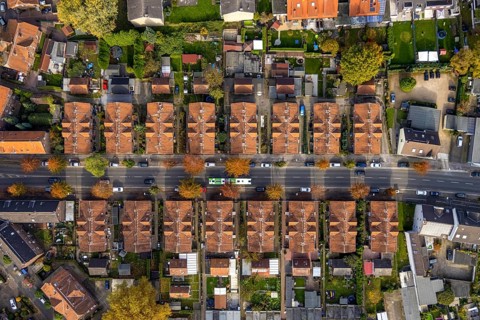 Aerial view, workers' housing estate and miners' housing estate Kirchhellener Straße in the