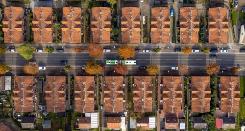 Aerial view, workers' housing estate and miners' housing estate Kirchhellener Straße in the