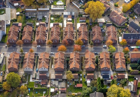 Aerial view, workers' housing estate and miners' housing estate Kirchhellener Straße in the