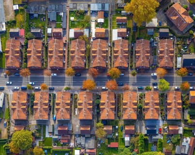 Aerial view, workers' housing estate and miners' housing estate Kirchhellener Straße in the