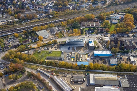 Aerial view, new construction of the administration building ELE Verteilnetz GmbH in Gladbeck, Ruhr