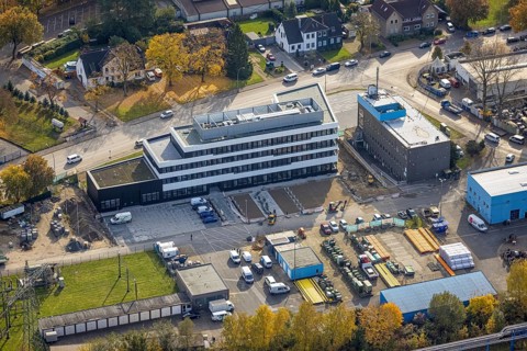 Aerial view, new construction of the administration building ELE Verteilnetz GmbH in Gladbeck, Ruhr