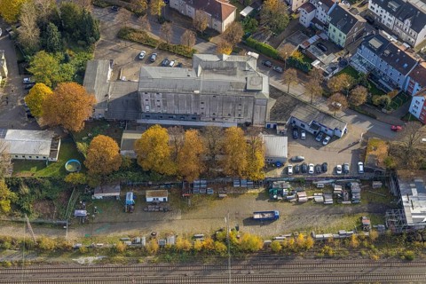 Aerial view, commercial location at Hermannstraße in Gladbeck, Ruhr area, North Rhine-Westphalia,