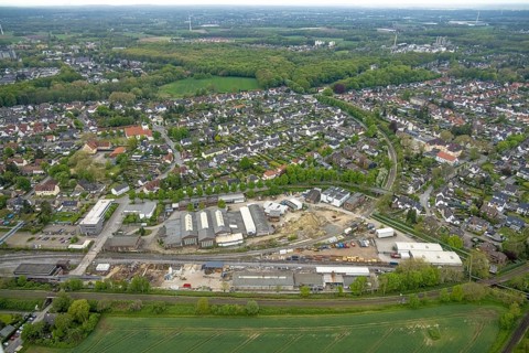 Aerial view, site view, construction site Werkstraße, former roundhouse, Rentfort, Gladbeck, Ruhr