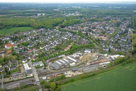 Aerial view, site view, construction site Werkstraße, former roundhouse, Rentfort, Gladbeck, Ruhr