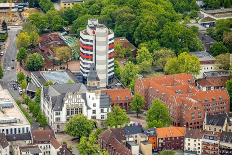 Aerial view, City Hall Gladbeck and Sparkasse Tower, Viktoria-Quartier, Gladbeck, Ruhr area, North