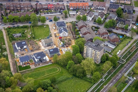 Aerial view, construction site and new development area Winkelstraße, Zweckel, Gladbeck, Ruhr area,