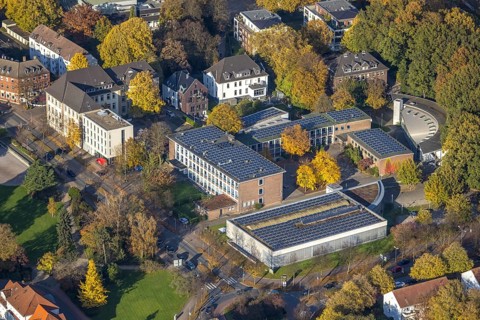 Aerial view, Riesener Gymnasium with solar roof in Gladbeck, Ruhr area, North Rhine-Westphalia,