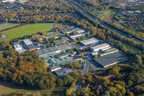 Aerial view, commercial area Hornstraße in the district Ellinghorst in Gladbeck, Ruhr area, North