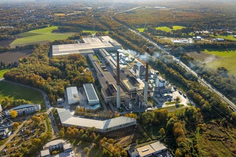 Aerial view, commercial area Am Wiesenbusch with Pilkington Deutschland AG Hegestraße at the