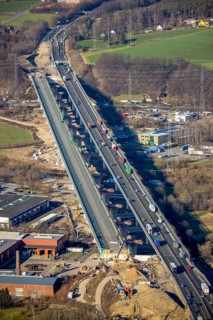 Aerial view, construction site, new construction of a section of the Lennetal Bridge, Lennetal,