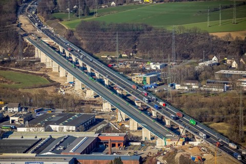 Aerial view, construction site, new construction of a section of the Lennetal Bridge, Lennetal,