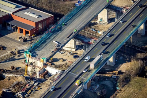Aerial view, construction site, new construction of a section of the Lennetal Bridge, Lennetal,