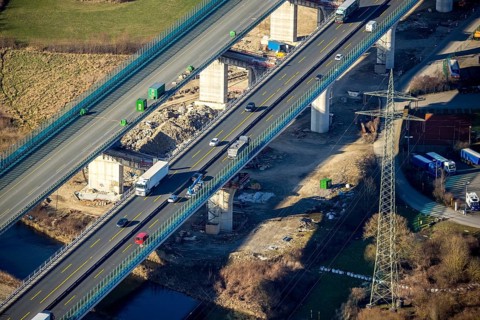 Aerial view, construction site, new construction of a section of the Lennetal Bridge, Lennetal,
