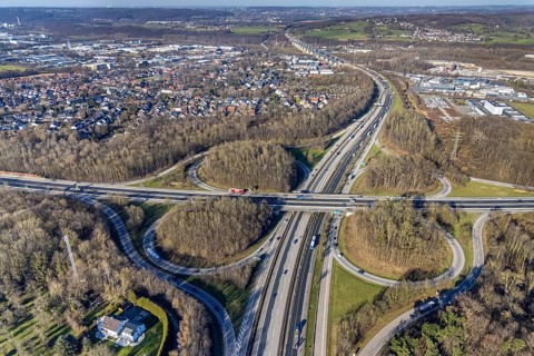 Aerial view, motorway junction Hagen, A45 and A46, construction site new construction of a section