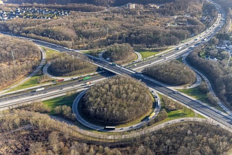 Aerial view, motorway junction Hagen, A45 and A46, Lennetal, Hagen, Ruhr area, North