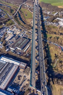 Aerial view, construction site, new construction of a section of the Lennetal Bridge, Lennetal,