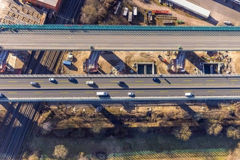 Aerial view, construction site, new construction of a section of the Lennetal Bridge, Lennetal,