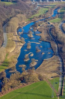 Aerial photo, renaturalisation measure Lenne floodplains, river Lenne, Lenne valley, Hagen, Ruhr