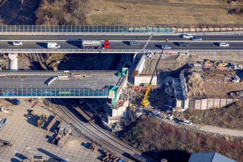 Aerial view, construction site, new construction of a section of the Lennetal Bridge, Lennetal,
