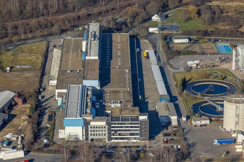 Aerial view, printing and publishing centre Hagen-Bathey, Funke newspaper printing plant, Boele,
