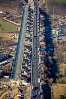 Aerial view, construction site, new construction of a section of the Lennetal Bridge, Lennetal,