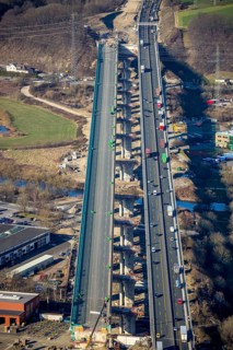Aerial view, construction site, new construction of a section of the Lennetal Bridge, Lennetal,