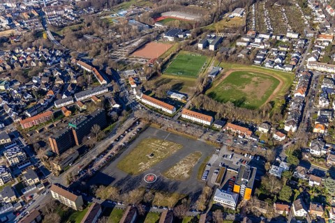 Aerial view, sports grounds Am Sportpark, Ischelandstadion, Krollmann Arena Halle,