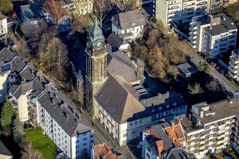 Aerial view, Evang.-Luth. Pauluskirche, Wehringhausen, Hagen, Ruhr area, North Rhine-Westphalia,