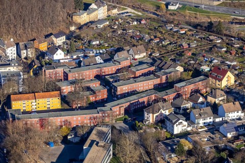 Aerial view, residential area Cunosiedlung, historic Bauhaus estate, Kuhlerkamp, Wehringhausen,