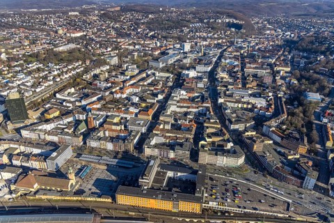 Aerial view, townscape City Hagen, central city, Hagen, Ruhr area, North Rhine-Westphalia, Germany,