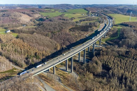 Aerial view, Brunsbecke viaduct, Dahl, Hagen, Ruhr area, North Rhine-Westphalia, Germany, motorway