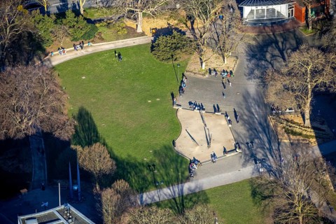 Aerial view, walker in Volkspark, middle town, Hagen, Ruhr area, North Rhine-Westphalia, Germany,
