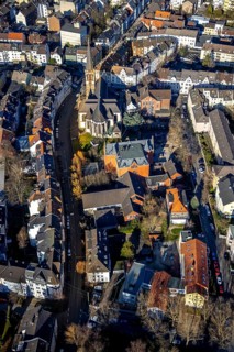 Aerial view, catholic St.Michael-Kirche, Emil-Schumacher-Schule, Wehringhausen, Hagen, Ruhr area,