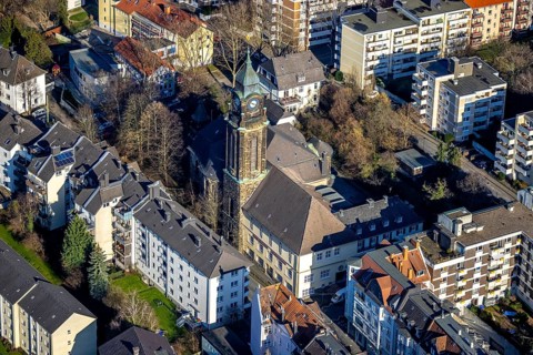 Aerial view, Evang.-Luth. Pauluskirche, Wehringhausen, Hagen, Ruhr area, North Rhine-Westphalia,