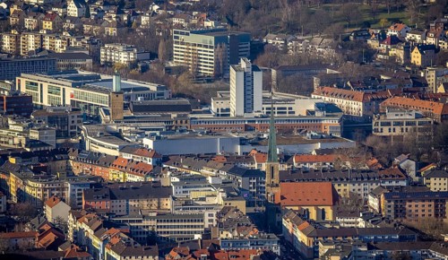 Aerial view, city centre view, Johanniskirche, Rathaus Galerie Hagen, Volme Galerie, town hall