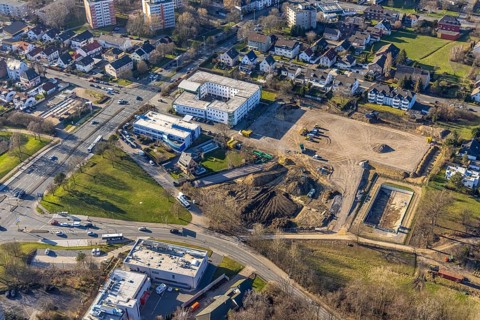 Aerial view, district court Hagen central dunning department, construction site extension