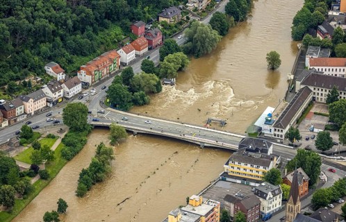Aerial photo, Lennehochwasser, Hohenlimburg, Hagen, Ruhr area, North Rhine-Westphalia, Germany, DE,