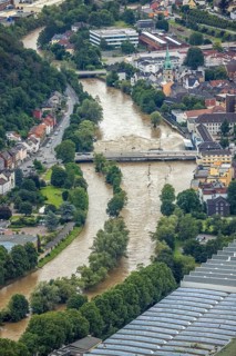 Aerial photo, Lennehochwasser, Hohenlimburg, Hagen, Ruhr area, North Rhine-Westphalia, Germany, DE,
