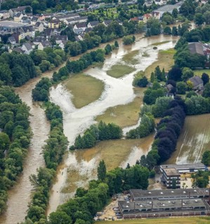 Aerial photo, Lennnehochwasser, Lennetal, Hagen, Ruhr area, North Rhine-Westphalia, Germany, DE,