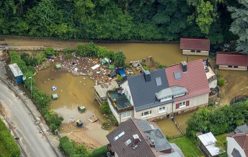 Aerial photo, Lennehochwasser, Hohenlimburg, Hagen, Ruhr area, North Rhine-Westphalia, Germany, DE,