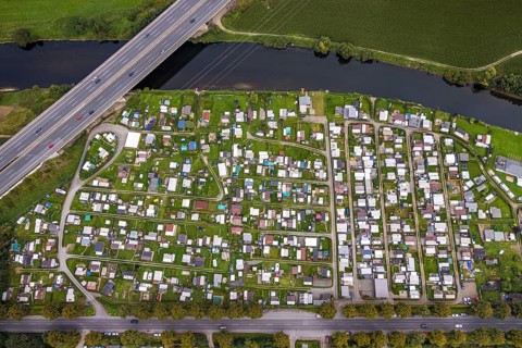 Aerial view, CampingClub Garenfeld Ruhrbogen at the river Ruhr in the district Boele in Hagen, Ruhr