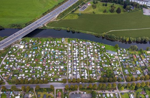 Aerial view, CampingClub Garenfeld Ruhrbogen at the river Ruhr in the district Boele in Hagen, Ruhr