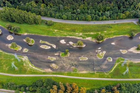 Aerial photo, renaturalisation measure river Lenne and Lenneauen in the district Lennetal in Hagen,