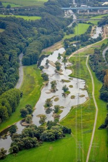 Aerial photo, renaturalisation measure river Lenne and Lenneauen in the district Lennetal in Hagen,