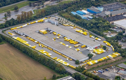 Aerial view, DHL parcel centre Buschmühlenstraße in the district Lennetal in Hagen, Ruhr area,