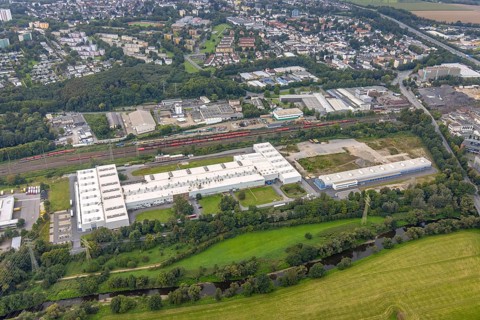 Aerial view, factory premises CD Wälzholz in the industrial area Lennetal in the district Boele in
