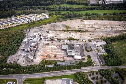 Aerial view, demolition of dolomite works for the construction of an industrial park in the