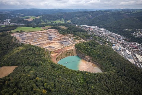 Aerial view, Steltenberg quarry in the Oege district of Hohenlimburg in Hagen, Ruhr area, North