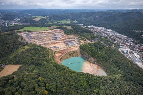 Aerial view, Steltenberg quarry in the Oege district of Hohenlimburg in Hagen, Ruhr area, North